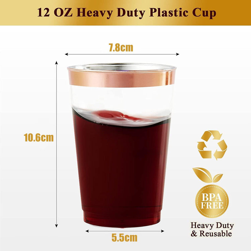 Vasos Orilla Rosa 12oz · Set 100 piezas Reutilizables