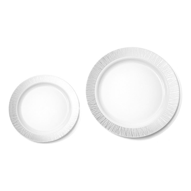 Platos De Plástico Reutilizables Y Elegantes 50 Pzas Alviria Plata Venecia