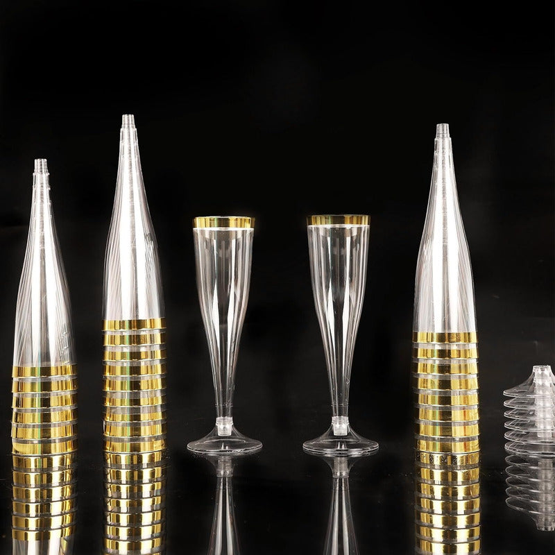 Copas Champagne Orilla Dorada 4.5oz · Set 50 piezas · Transparente