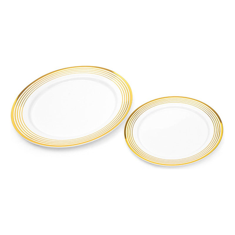 Platos Elegantes Líneas Doradas 26cm · Set 50 piezas