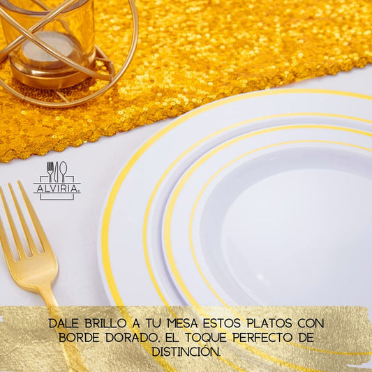 50 Platos De Plástico Desechables Elegante. Para 25 Personas