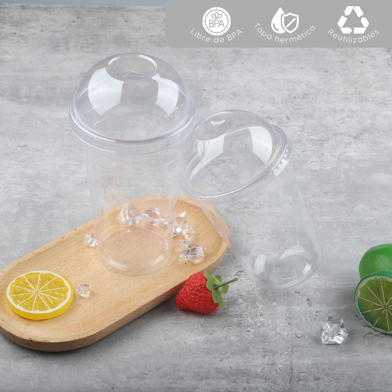 Alviria 50 Vasos Desechables Plástico 24 Oz Con Tapa Domo Transparente
