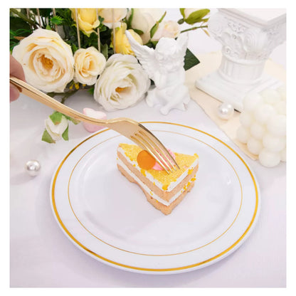 Platos De Plástico Reutilizables 50 Pz (26 Cm) Orilla Dorada Dorado