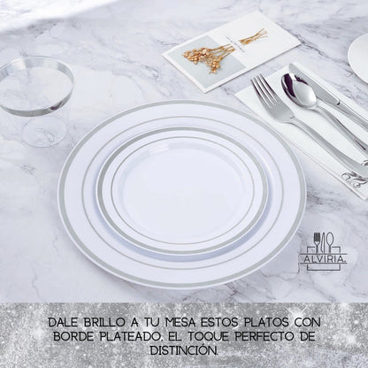 50 Platos De Plástico Desechables Elegante. Para 25 Personas