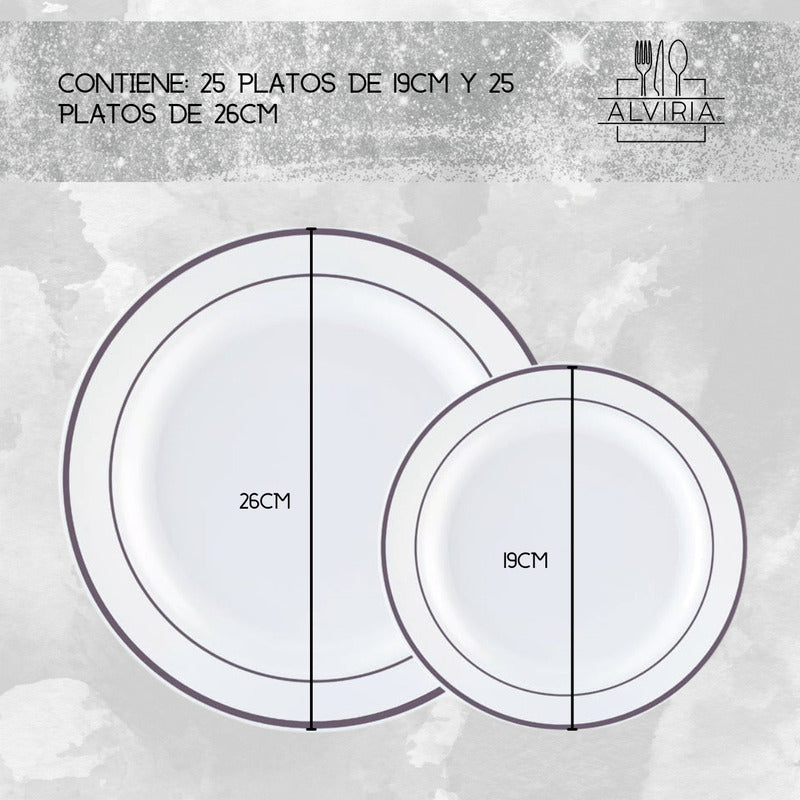 50 Platos De Plástico Desechables Elegante. Para 25 Personas
