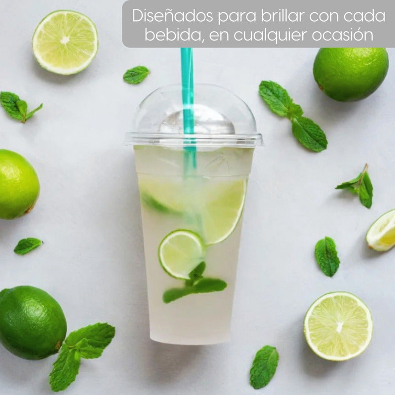 Alviria 50 Vasos Desechables Plástico 24 Oz Con Tapa Domo Transparente