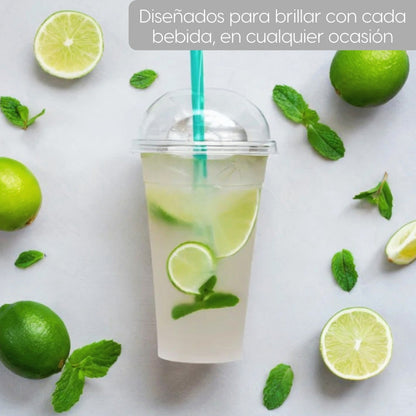 Alviria 50 Vasos Desechables Plástico 24 Oz Con Tapa Domo Transparente