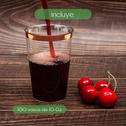 100 Vasos Reutilizables De Plástico Para Fiesta 10oz Alviria Orilla Rosa