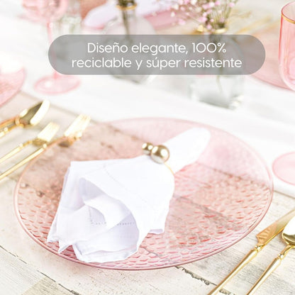 Juego De Platos Reutilizables Premium Para Fiesta 50 Pzas Rosa Creta