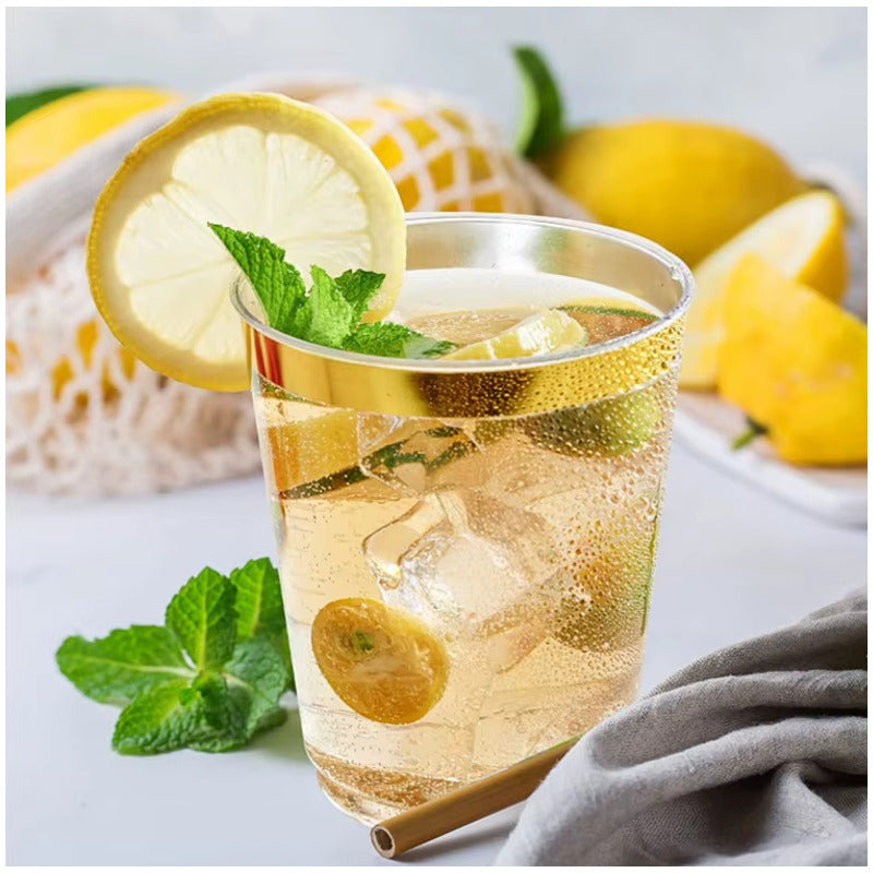 Vasos Elegantes 100 Pzs De 10 Onzas (295ml) Bordes Dorados Transparente Con Dorado