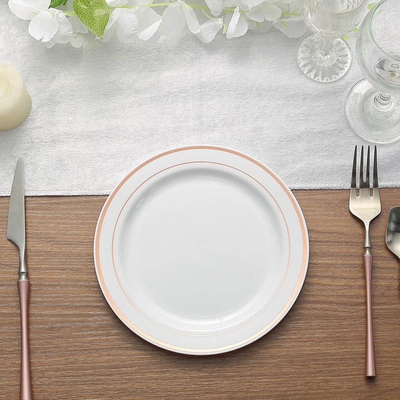 Platos De Plástico Reutilizable 50 Pz (26cm) Orilla Oro-rosa Oro/rosa