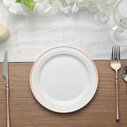 Platos De Plástico Reutilizable 50 Pz (26cm) Orilla Oro-rosa Oro/rosa