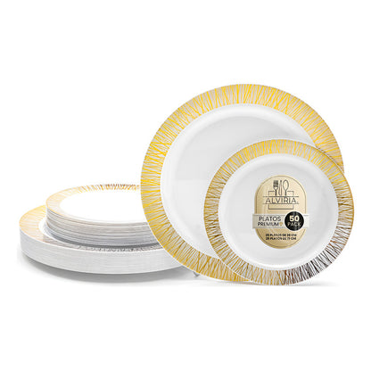 Platos De Plástico Reutilizables Y Elegantes 50 Pzas Alviria Dorado Venecia