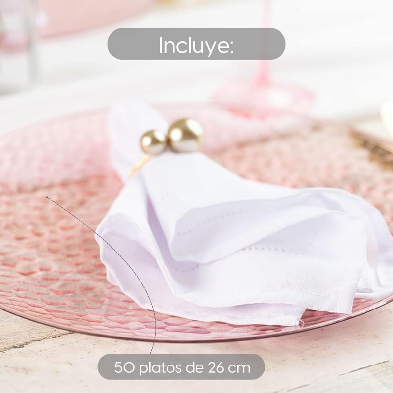 Juego De Platos Reutilizables Premium Para Fiesta 50 Pzas Rosa Creta