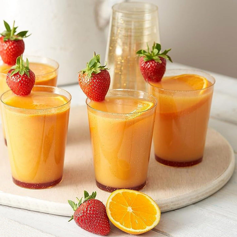 100 Piezas De Vasos De Plástico De 10 Oz (295ml) Con Glitter - Dorado