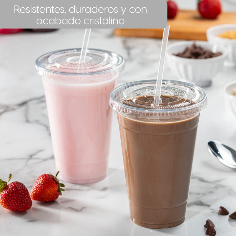 Alviria 50 Vasos Desechables Plástico 20 Oz Con Tapa Popote Transparente