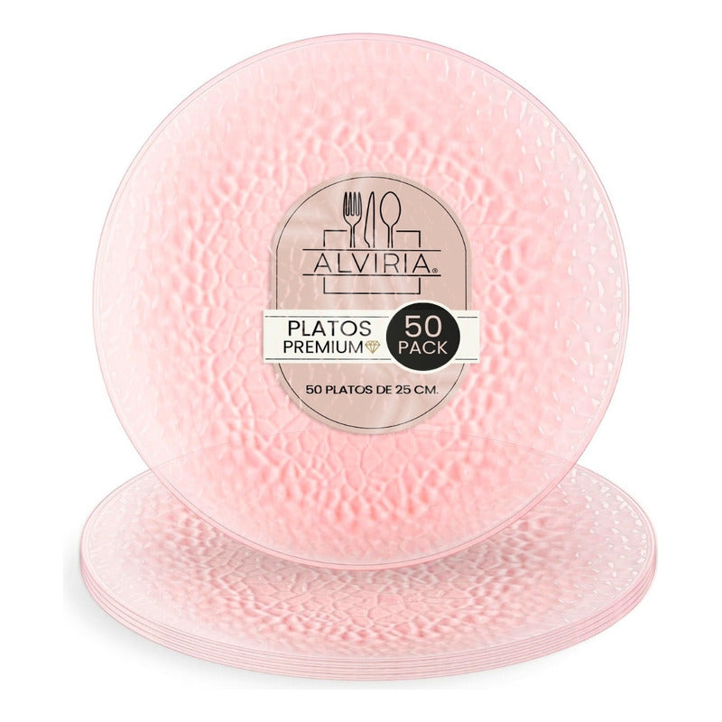 Juego De Platos Reutilizables Premium Para Fiesta 50 Pzas Rosa Creta