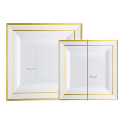 Set 50 Platos Cuadrados Blancos Reutilizables Borde Líneas Blanco Ibiza