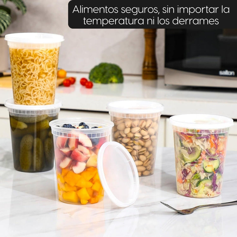 Alviria 25 Envases Reutilizables De Alimentos 32oz Con Tapa Transparente