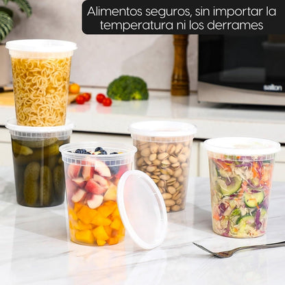 Alviria 25 Envases Reutilizables De Alimentos 32oz Con Tapa Transparente
