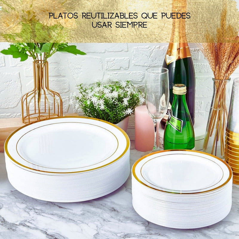 50 Platos De Plástico Desechables Elegante. Para 25 Personas