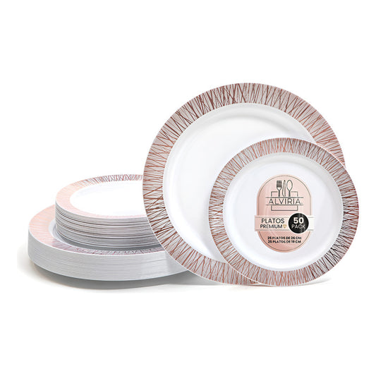 Platos De Plástico Reutilizables Y Elegantes 50 Pzas Alviria Gold Rose Venecia