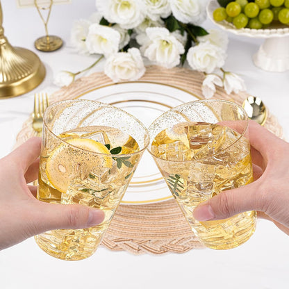 100 Piezas De Vasos De Plástico De 12 Oz (355ml) Con Glitter Dorado