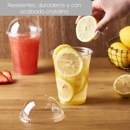 Alviria 50 Vasos Desechables Plástico 12 Oz Con Tapa Domo Transparente