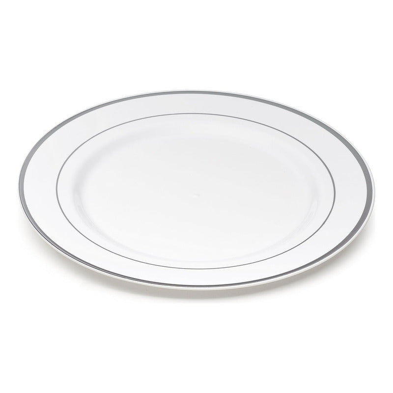 Platos De Plástico Reutilizables 50 Pz (26cm) Orilla Plata Plata
