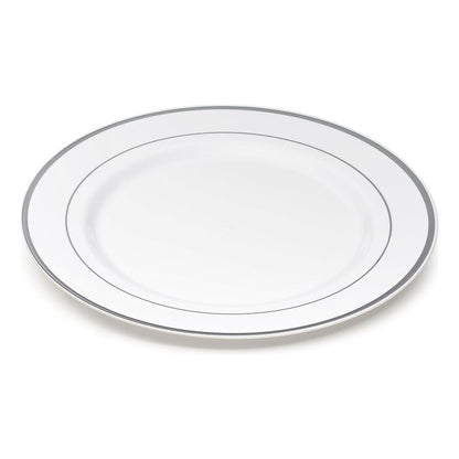 Platos De Plástico Reutilizables 50 Pz (26cm) Orilla Plata Plata