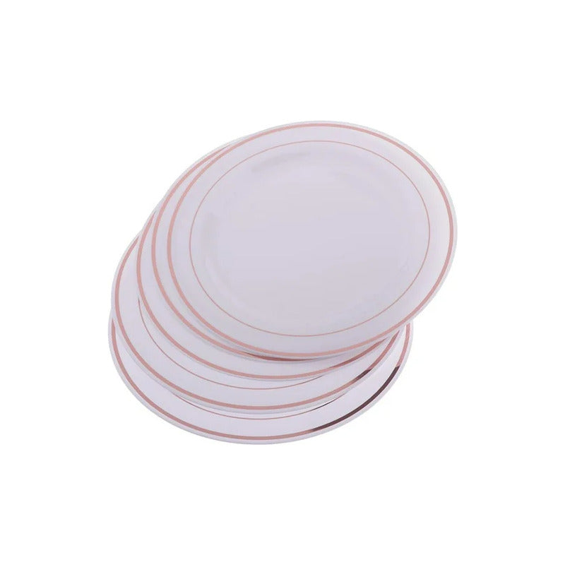 Platos De Plástico Reutilizable 50 Pz (26cm) Orilla Oro-rosa Oro/rosa