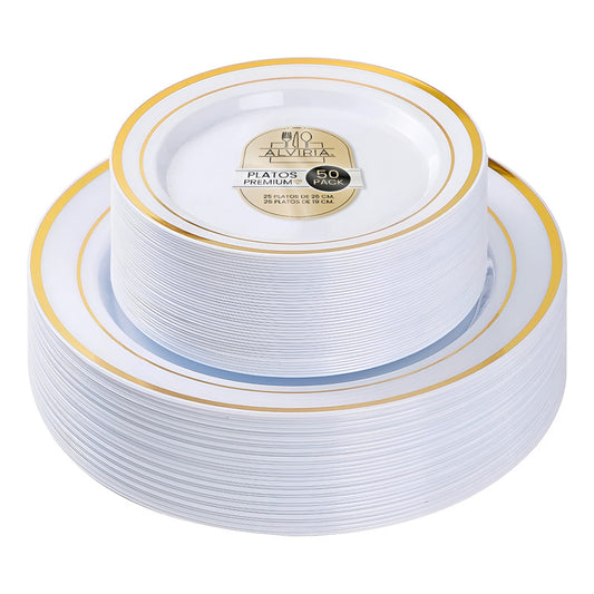 50 Platos De Plástico Desechables Elegante. Para 25 Personas