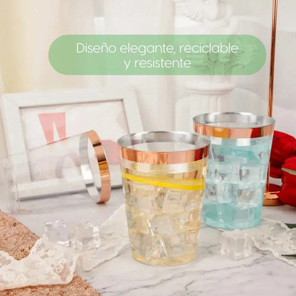 100 Vasos Reutilizables De Plástico Para Fiesta 10oz Alviria Orilla Rosa