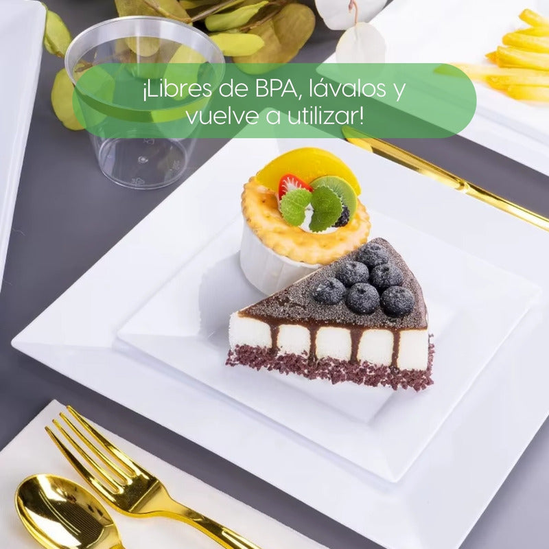 50 Platos Reutilizables Elegantes Ibiza Cuadrados Alviria Blanco