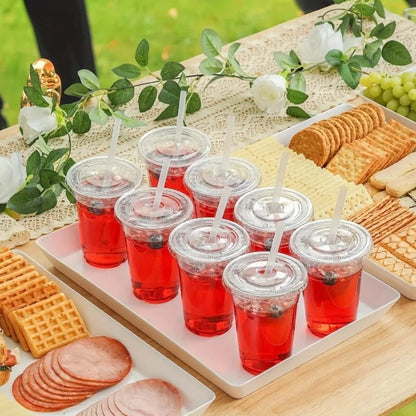 Alviria 50 Vasos Desechables De Plástico 16 Oz Tapa Popote Transparente