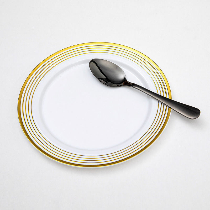 Set 50 Platos Elegantes Reutilizables Alviria Líneas Doradas Dorado Líneas