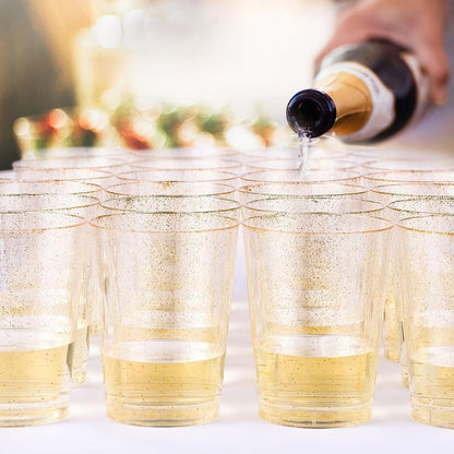 100 Piezas De Vasos De Plástico De 10 Oz (295ml) Con Glitter - Dorado