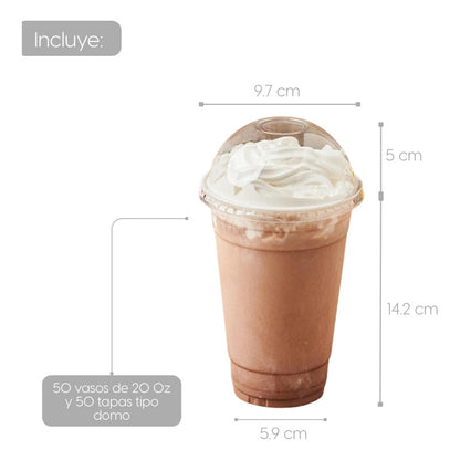 Alviria 50 Vasos Desechables De Plástico 20 Oz Con Tapa Domo Transparente