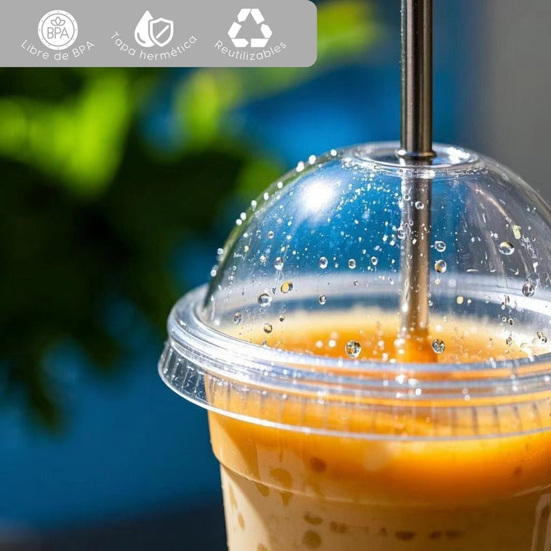 Alviria 50 Vasos Desechables Plástico 12 Oz Con Tapa Domo Transparente