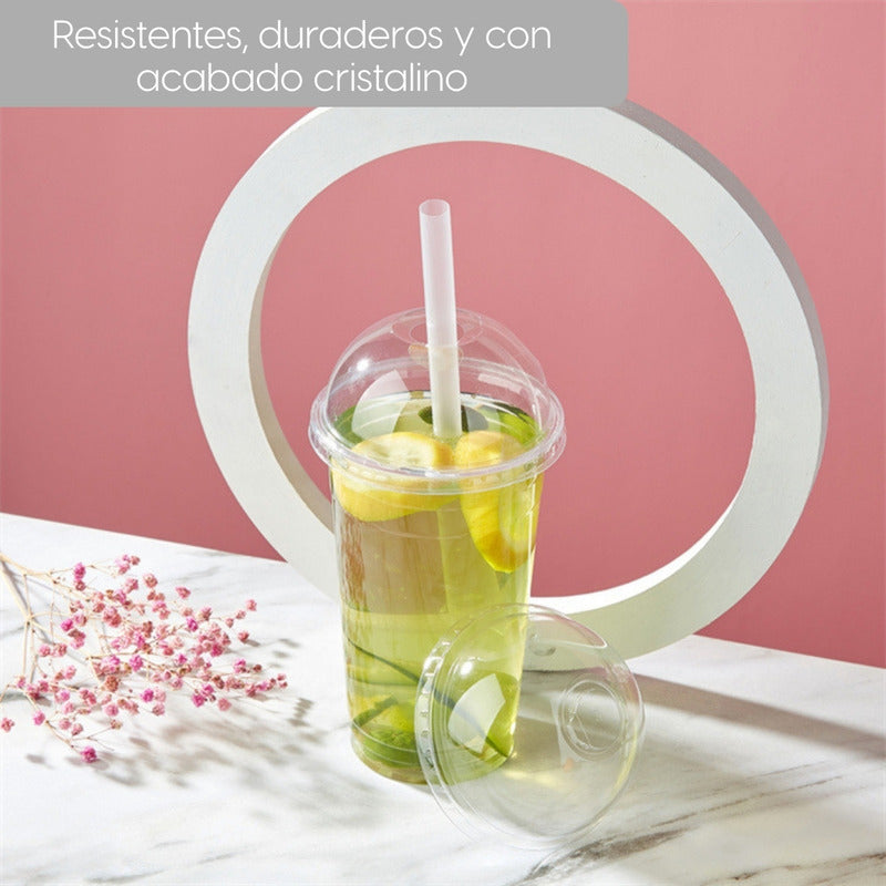 Alviria 50 Vasos Desechables Plástico 24 Oz Con Tapa Domo Transparente