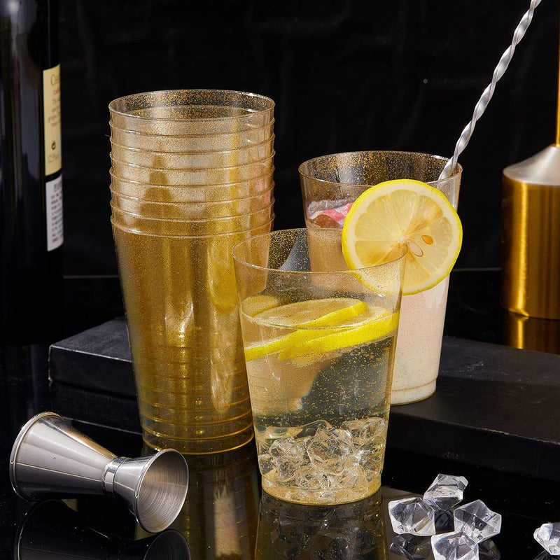100 Piezas De Vasos De Plástico De 12 Oz (355ml) Con Glitter Dorado