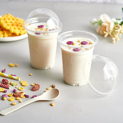 Alviria 50 Vasos Desechables Plástico 12 Oz Con Tapa Domo Transparente