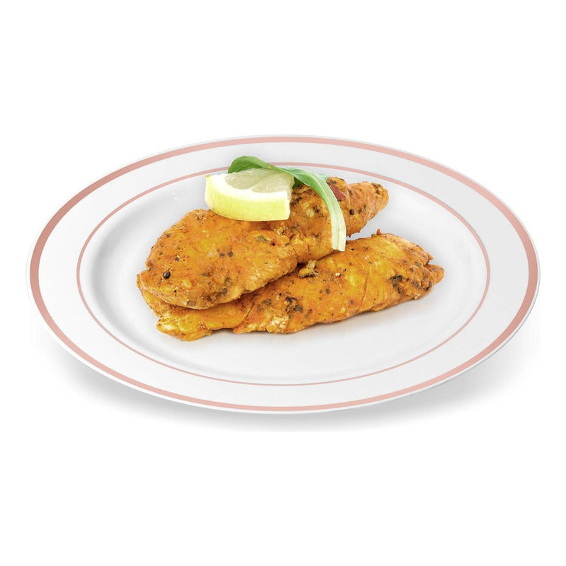 Platos De Plástico Reutilizable 50 Pz (26cm) Orilla Oro-rosa Oro/rosa