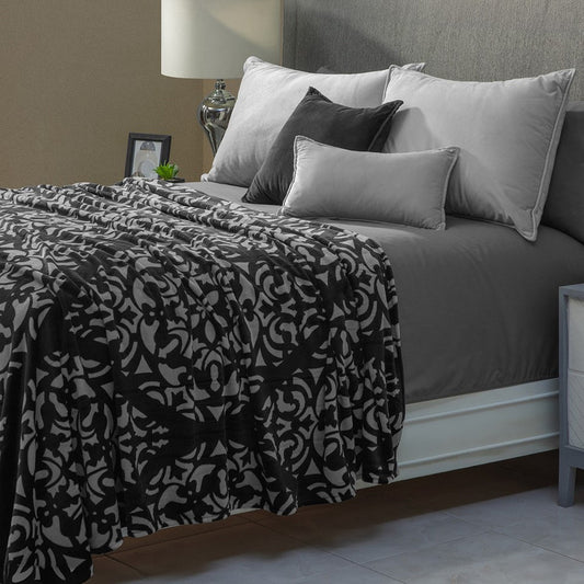 Alviria Frazada Extra Suave De Flannel Para Sala Y Recámara Negro Estampado