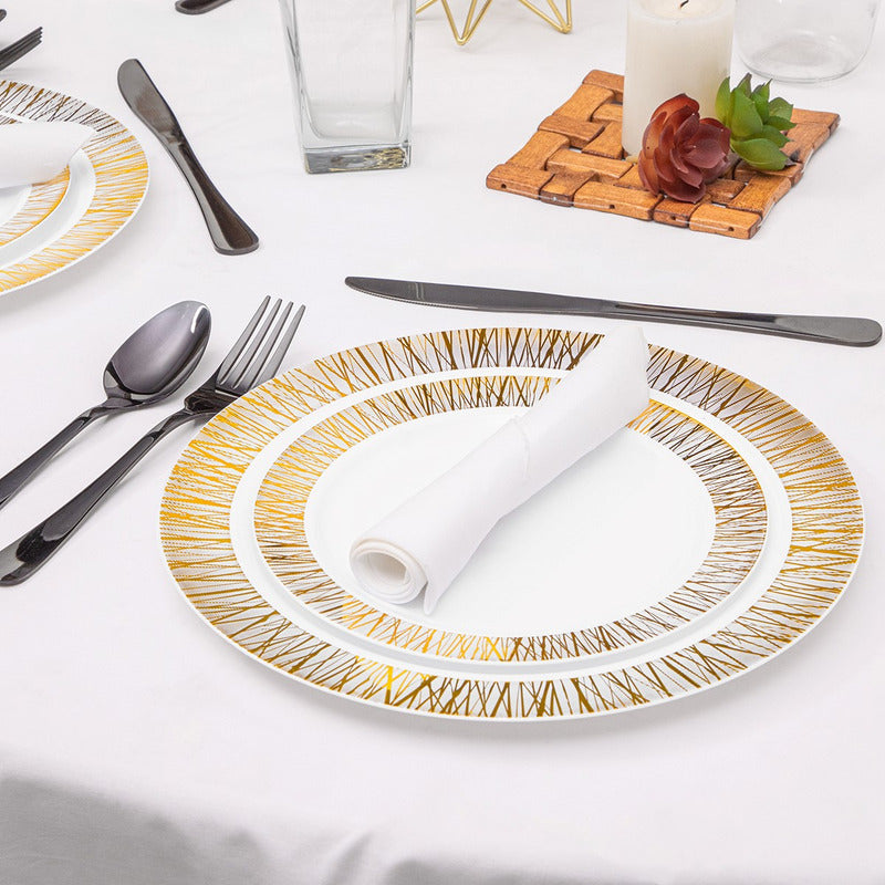 Platos De Plástico Reutilizables Y Elegantes 50 Pzas Alviria Dorado Venecia