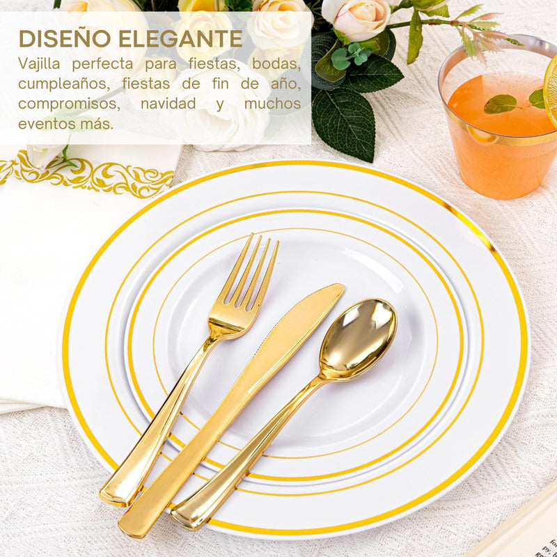 Juego De Vajilla Desechable Elegante Para 25 Personas. 175pz