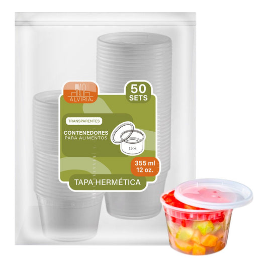 Alviria 50 Envases Para Alimentos Reutilizable 12oz Con Tapa Transparente