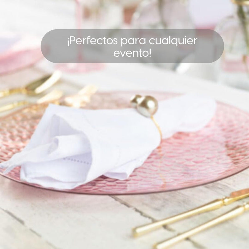 Juego De Platos Reutilizables Premium Para Fiesta 50 Pzas Rosa Creta