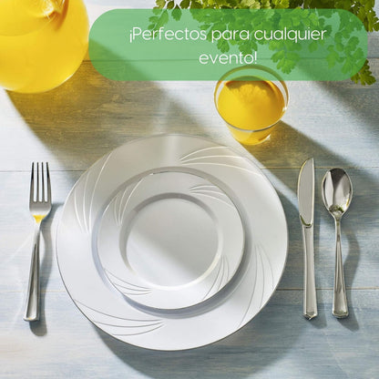 Alviria Set Cubiertos De Plástico Reutilizables 150 Piezas Plata
