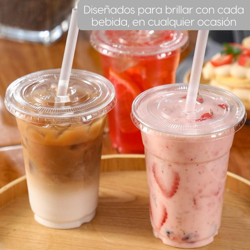 Alviria 50 Vasos Desechables Plástico 24 Oz Con Tapa Popote Transparente